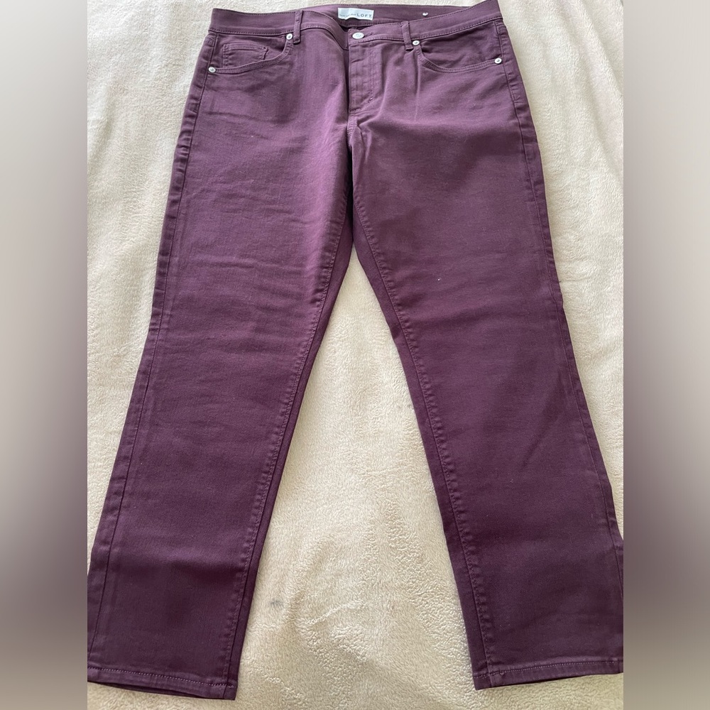 LOFT high rise skinny, burgundy 
32/14 Petite
Worn once
Excellent - like new